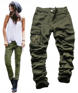 Spodnie Militarne Kieszenie Bojówki Khaki