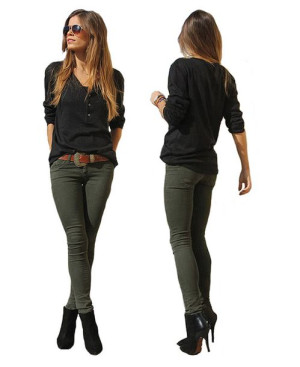 Spodnie Militarny Styl Khaki Rurki