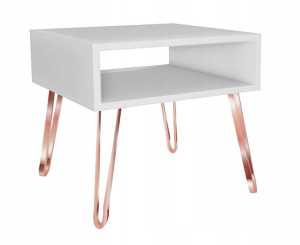 Stolik kawowy biały GLAMOUR nogi różowe złoto 50x50cm LOFT