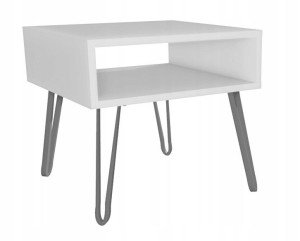Stolik kawowy biały GLAMOUR nogi srebrne 50x50cm LOFT