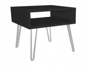 Stolik kawowy czarny GLAMOUR nogi srebrne 50x50cm LOFT
