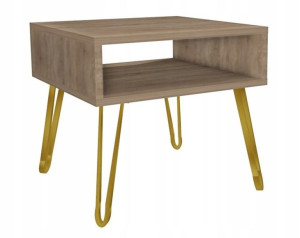 Stolik kawowy dąb sonoma GLAMOUR nogi złote 50x50cm LOFT