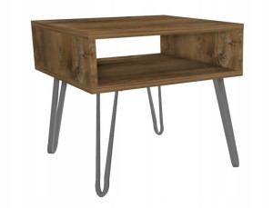 Stolik kawowy drewno retro GLAMOUR nogi srebrne 50x50cm LOFT