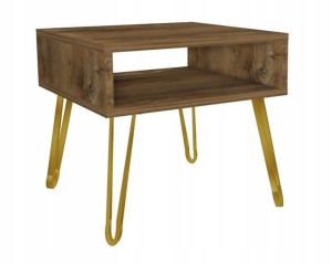 Stolik kawowy drewno retro GLAMOUR nogi złote 50x50cm LOFT