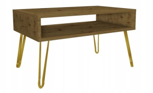 Stolik kawowy dąb artisan GLAMOUR nogi złote 80x45cm LOFT