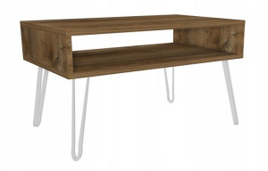 Stolik kawowy drewno retro GLAMOUR nogi białe 80x45cm LOFT