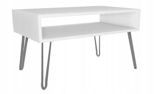 Stolik kawowy biały GLAMOUR nogi srebrne 90x60cm LOFT