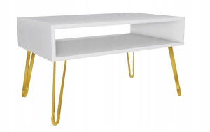 Stolik kawowy biały GLAMOUR nogi złote 90x60cm LOFT