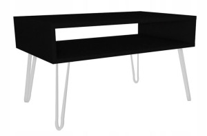 Stolik kawowy czarny GLAMOUR nogi białe 90x60cm LOFT