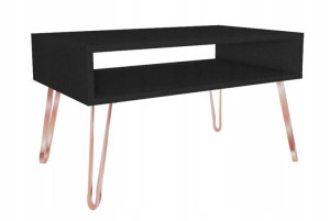 Stolik kawowy czarny GLAMOUR nogi różowe złoto 90x60cm LOFT