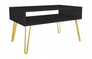 Stolik kawowy czarny GLAMOUR nogi złote 90x60cm LOFT