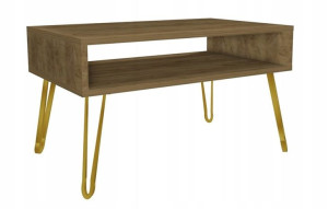Stolik kawowy dąb craft GLAMOUR nogi złote 90x60cm LOFT