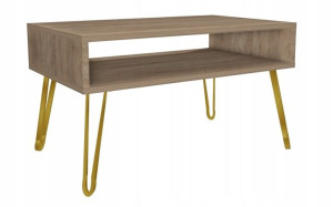 Stolik kawowy dąb sonoma GLAMOUR nogi złote 90x60cm LOFT