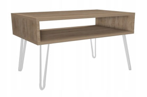 Stolik kawowy dąb sonoma GLAMOUR nogi białe 90x60cm LOFT