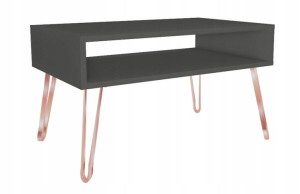 Stolik kawowy szary GLAMOUR nogi różowe złoto 90x60cm LOFT