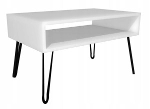 Stolik kawowy biały GLAMOUR nogi czarne 80x45cm LOFT