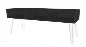 Szafka RTV pod TV czarna GLMAOUR, BIAŁE LOFTOWE nogi 120x40cm II