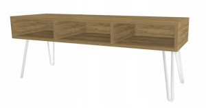Szafka RTV pod TV dąb craft GLMAOUR, BIAŁE LOFTOWE nogi 120x40cm II