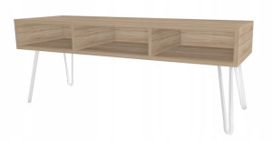 Szafka RTV pod TV dąb sonoma GLMAOUR, BIAŁE LOFTOWE nogi 120x40cm II