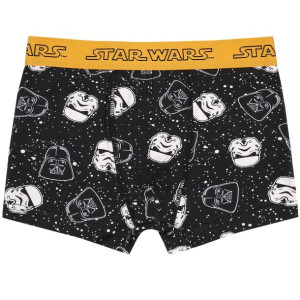 Czarne bokserki z białymi nadrukami i żółtą gumą STAR WARS