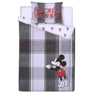 Czarno-szara, dwustronna pościel bawełniana 135x200 Myszka Mickey Disney, O