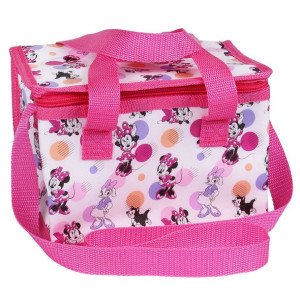 Różowo-biały lunchbox, śniadaniówka z uchwytami Myszka Minnie Disney