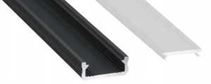 Profil aluminowy płaski D 2m Czarny z kloszem
