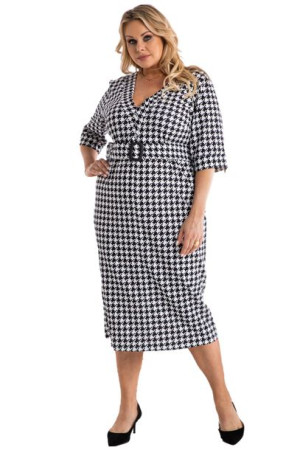 Sukienka SAMANTA ołówkowa pepita biało-czar. 46 PLUS SIZE