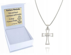 Łańcuszek Kordel pr925 Damski Krzyżyk Grawer