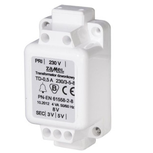 Transformator dzwonkowy TD-230V-/3-5-8V/0,5A TD-230