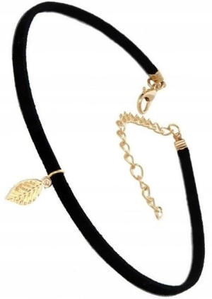 naszyjnik choker czarny złoty listek damski boho
