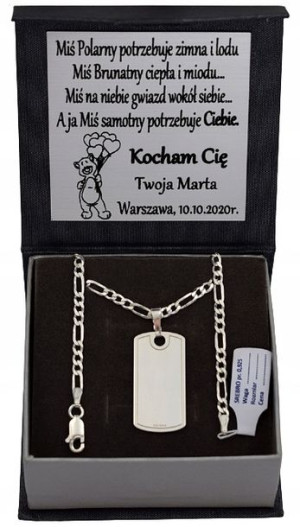 Srebrny Łańcuszek Figaro Nieśmiertelnik Grawer
