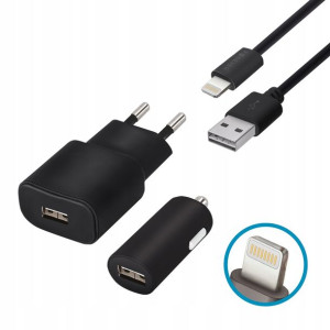Zestaw ładowarek USB 2A + kabel do IPhone FOREVER
