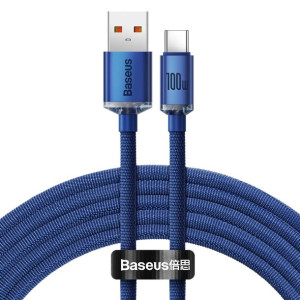 Baseus Kabel bezbarwny Shine USB na Typ C 100W 6A 2 metry CAJY000503 niebie