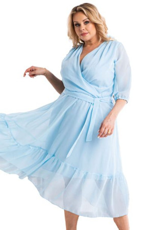 Sukienka zwiewna szyfonowa GERARDA błękitna 54 PLUS SIZE