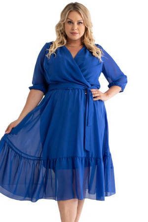 Sukienka GERARDA zwiewna szyfonowa chabrowa 52 PLUS SIZE
