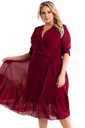 Sukienka zwiewna szyfonowa GERARDA bordowa 48 PLUS SIZE