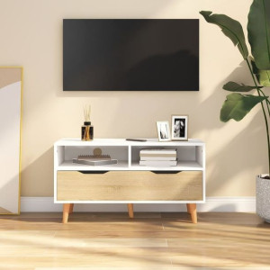 Lumarko Szafka pod TV, biel i dąb sonoma, 90x40x48,5 cm, płyta wiórowa