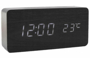 Budzik zegar Led Drewniany Alarm Data termometr