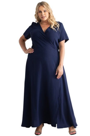 Sukienka FIOMENA gładka granat 50 PLUS SIZE
