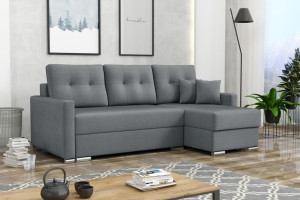Szary narożnik rozkładany ROBY sofa narożna z pojemnikiem welur