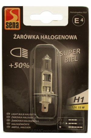 Żarówka H1 Halogenowa Super Biel +50% 12v 55w P14.