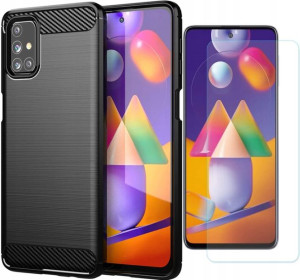 Etui PANCERNE KARBON +SZKŁO do Samsung Galaxy M31S