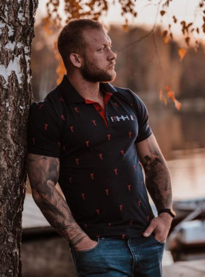 Koszulka męska polo granatowa z czerwonym haftem Furia rozm.3XL