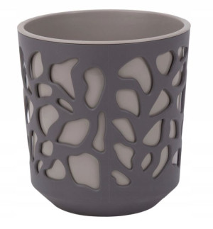 Doniczka plastikowa okrągła antracyt-taupe Duet 14 cm