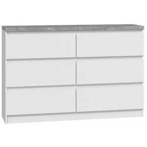 M6 Malwa Komoda 120Cm 6 Szuflad Biały B22 Beton