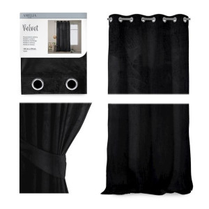 AmeliaHome ZASŁONA VELVET Welur PRZELOTKI/KÓŁKA Czarna 140x270