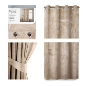 AmeliaHome ZASŁONA VELVET Welur PRZELOTKI/KÓŁKA Kremowa 140x245