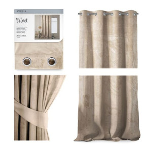 AmeliaHome ZASŁONA VELVET Welur PRZELOTKI/KÓŁKA Kremowa 140x270