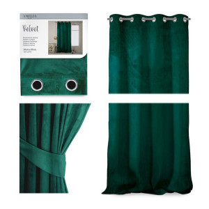 AmeliaHome ZASŁONA VELVET Welur PRZELOTKI/KÓŁKA Zielona 140x270